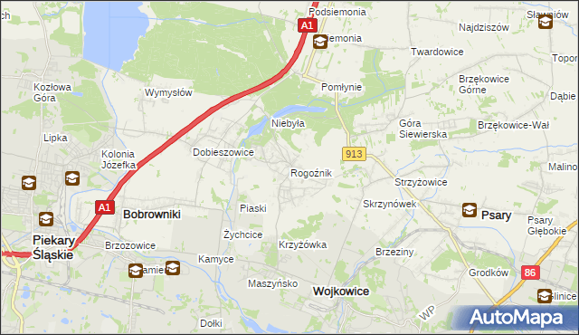 mapa Rogoźnik gmina Bobrowniki, Rogoźnik gmina Bobrowniki na mapie Targeo