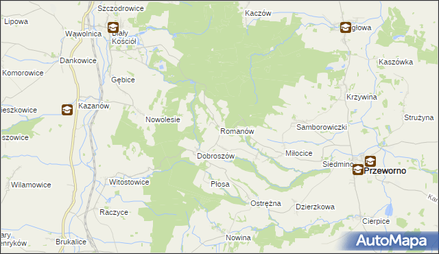 mapa Romanów gmina Przeworno, Romanów gmina Przeworno na mapie Targeo