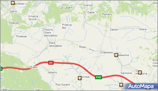 mapa Róża gmina Czarna, Róża gmina Czarna na mapie Targeo