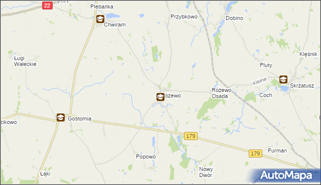mapa Różewo gmina Wałcz, Różewo gmina Wałcz na mapie Targeo