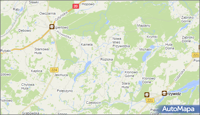 mapa Roztoka gmina Przywidz, Roztoka gmina Przywidz na mapie Targeo