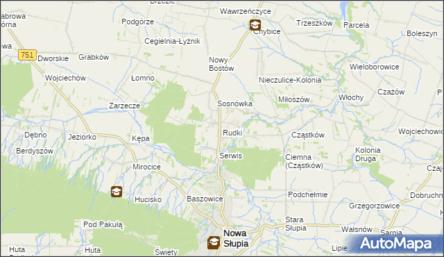 mapa Rudki gmina Nowa Słupia, Rudki gmina Nowa Słupia na mapie Targeo