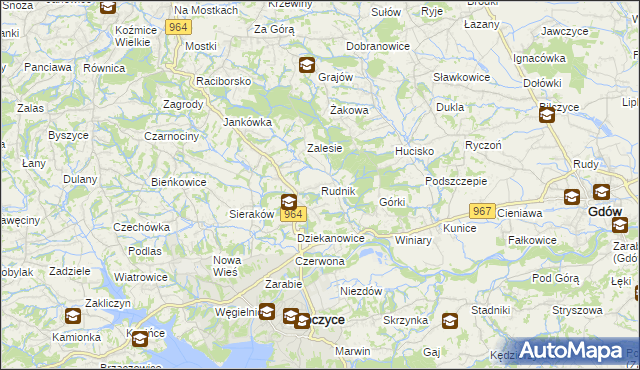 mapa Rudnik gmina Dobczyce, Rudnik gmina Dobczyce na mapie Targeo