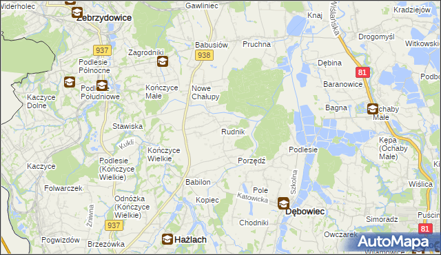 mapa Rudnik gmina Hażlach, Rudnik gmina Hażlach na mapie Targeo