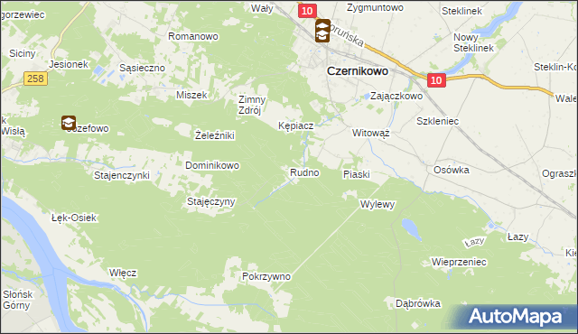 mapa Rudno gmina Czernikowo, Rudno gmina Czernikowo na mapie Targeo