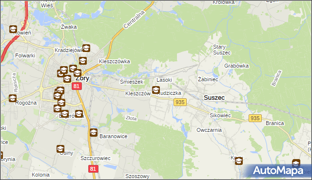 mapa Rudziczka gmina Suszec, Rudziczka gmina Suszec na mapie Targeo