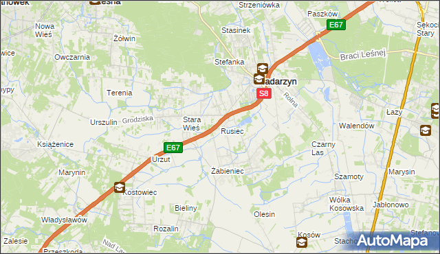 mapa Rusiec gmina Nadarzyn, Rusiec gmina Nadarzyn na mapie Targeo