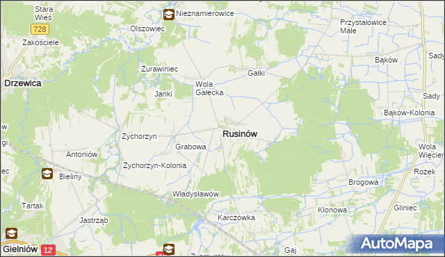 mapa Rusinów powiat przysuski, Rusinów powiat przysuski na mapie Targeo