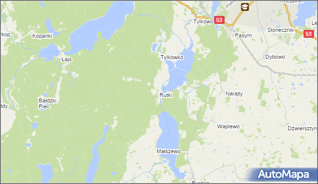 mapa Rutki gmina Pasym, Rutki gmina Pasym na mapie Targeo