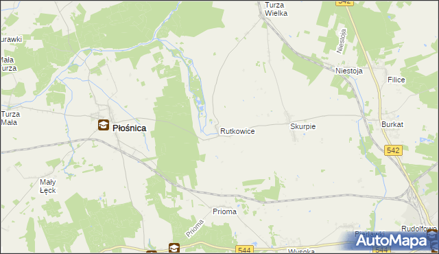 mapa Rutkowice gmina Płośnica, Rutkowice gmina Płośnica na mapie Targeo