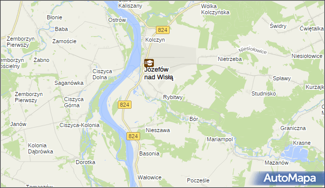 mapa Rybitwy gmina Józefów nad Wisłą, Rybitwy gmina Józefów nad Wisłą na mapie Targeo