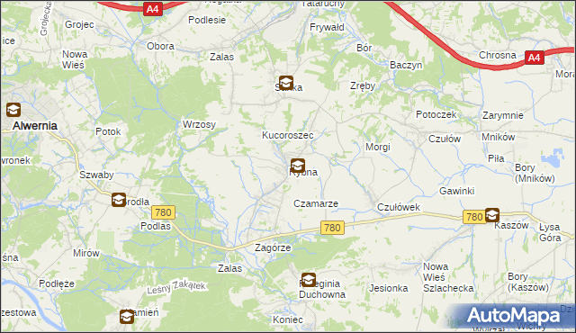 mapa Rybna gmina Czernichów, Rybna gmina Czernichów na mapie Targeo