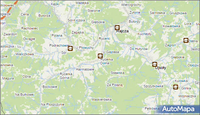 mapa Rycerka Dolna, Rycerka Dolna na mapie Targeo