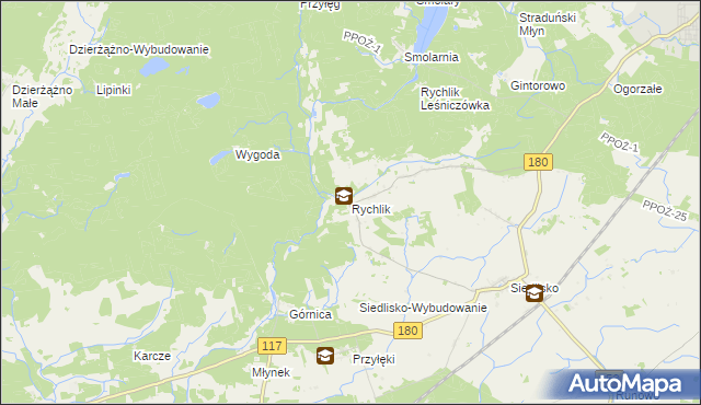 mapa Rychlik gmina Trzcianka, Rychlik gmina Trzcianka na mapie Targeo