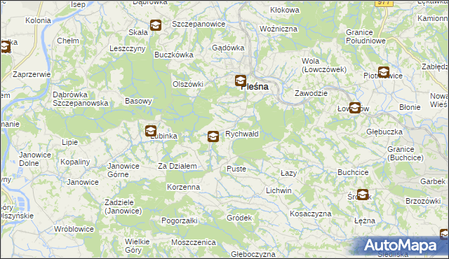 mapa Rychwałd gmina Pleśna, Rychwałd gmina Pleśna na mapie Targeo