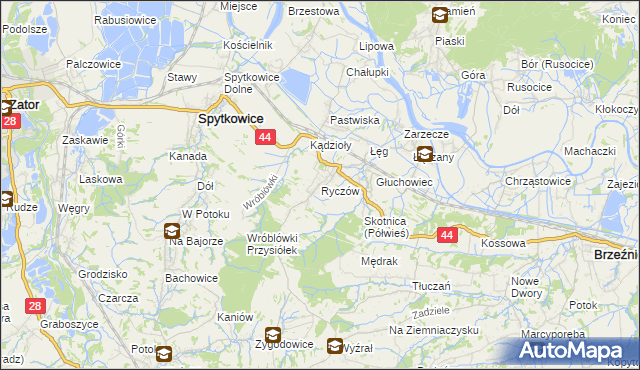 mapa Ryczów gmina Spytkowice, Ryczów gmina Spytkowice na mapie Targeo