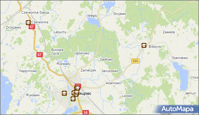 mapa Sadłowo gmina Biskupiec, Sadłowo gmina Biskupiec na mapie Targeo