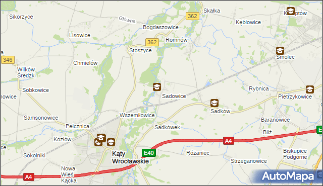 mapa Sadowice gmina Kąty Wrocławskie, Sadowice gmina Kąty Wrocławskie na mapie Targeo