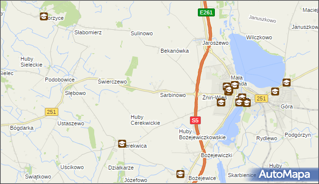 mapa Sarbinowo gmina Żnin, Sarbinowo gmina Żnin na mapie Targeo