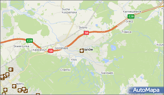 mapa Sianów, Sianów na mapie Targeo