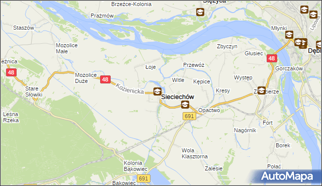 mapa Sieciechów powiat kozienicki, Sieciechów powiat kozienicki na mapie Targeo