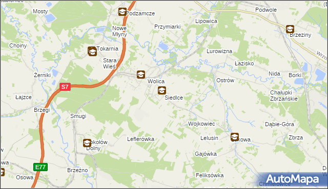 mapa Siedlce gmina Chęciny, Siedlce gmina Chęciny na mapie Targeo