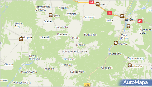 mapa Siedlec gmina Janów, Siedlec gmina Janów na mapie Targeo