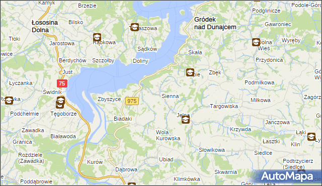 mapa Sienna gmina Gródek nad Dunajcem, Sienna gmina Gródek nad Dunajcem na mapie Targeo