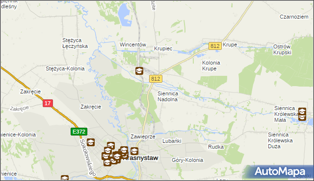 mapa Siennica Nadolna gmina Krasnystaw, Siennica Nadolna gmina Krasnystaw na mapie Targeo