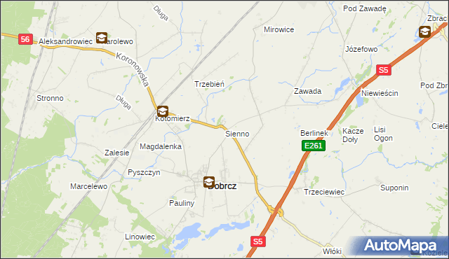 mapa Sienno gmina Dobrcz, Sienno gmina Dobrcz na mapie Targeo