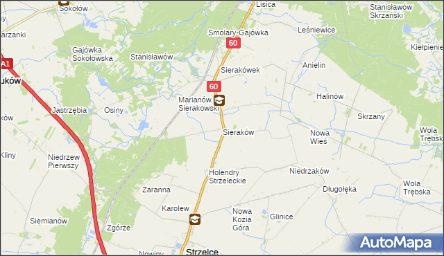 mapa Sieraków gmina Gostynin, Sieraków gmina Gostynin na mapie Targeo