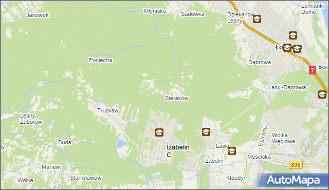 mapa Sieraków gmina Izabelin, Sieraków gmina Izabelin na mapie Targeo