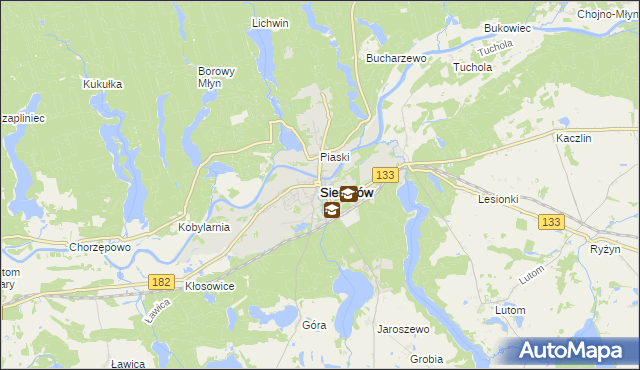 mapa Sieraków powiat międzychodzki, Sieraków powiat międzychodzki na mapie Targeo