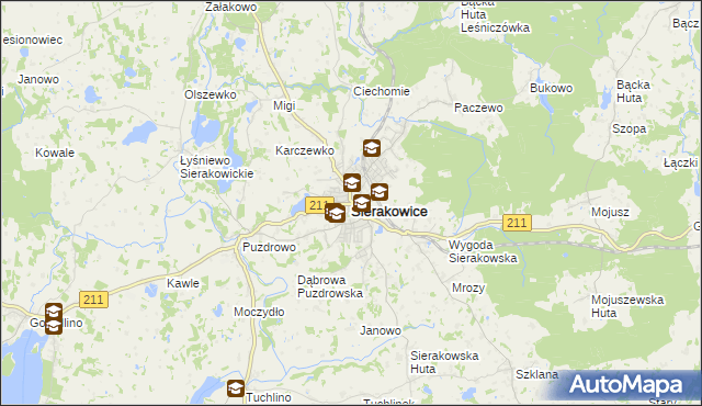 mapa Sierakowice powiat kartuski, Sierakowice powiat kartuski na mapie Targeo