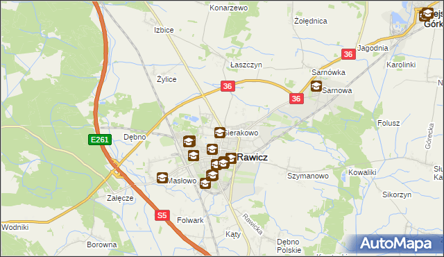 mapa Sierakowo gmina Rawicz, Sierakowo gmina Rawicz na mapie Targeo