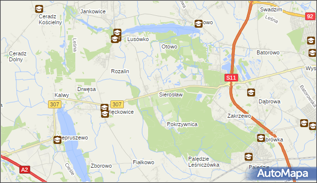 mapa Sierosław gmina Tarnowo Podgórne, Sierosław gmina Tarnowo Podgórne na mapie Targeo