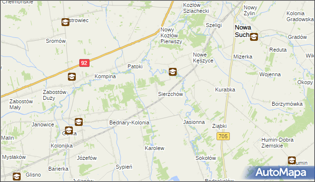 mapa Sierzchów gmina Bolimów, Sierzchów gmina Bolimów na mapie Targeo
