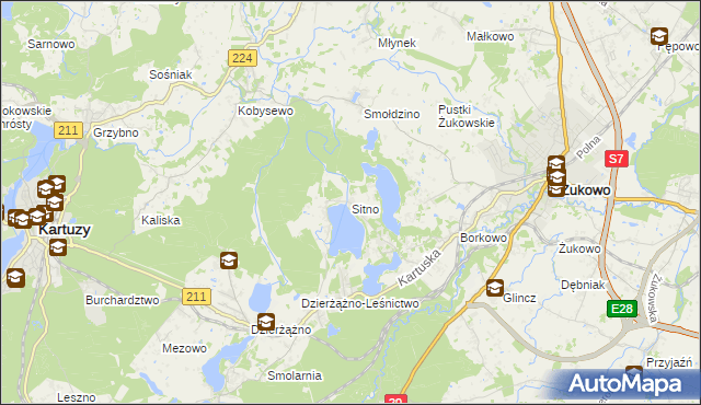 mapa Sitno gmina Kartuzy, Sitno gmina Kartuzy na mapie Targeo