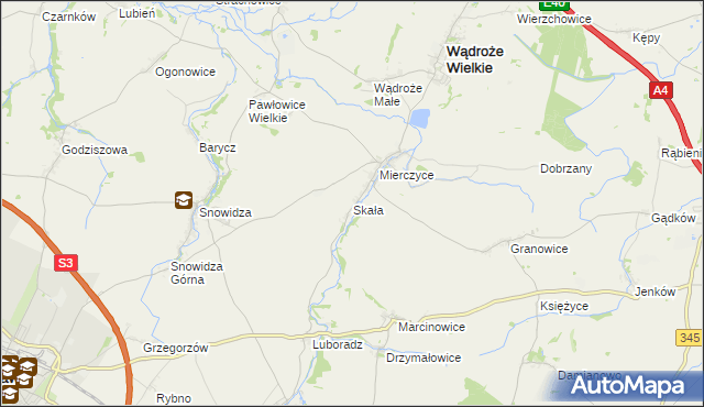 mapa Skała gmina Wądroże Wielkie, Skała gmina Wądroże Wielkie na mapie Targeo