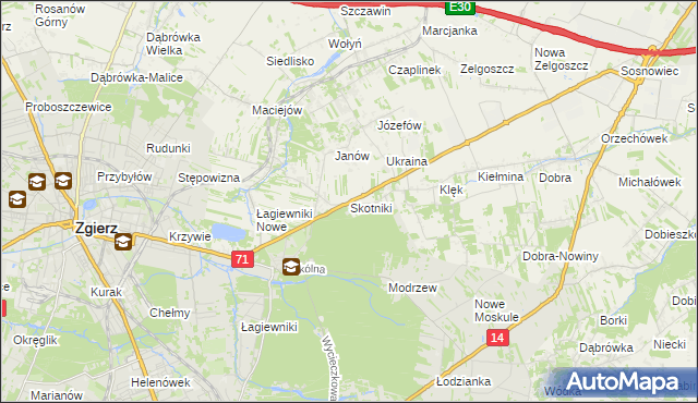 mapa Skotniki gmina Zgierz, Skotniki gmina Zgierz na mapie Targeo