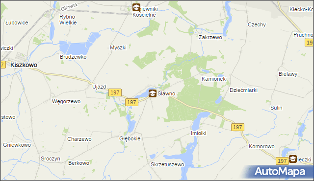 mapa Sławno gmina Kiszkowo, Sławno gmina Kiszkowo na mapie Targeo