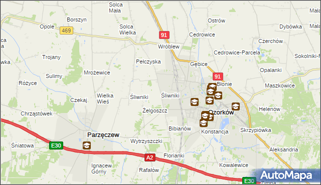 mapa Śliwniki gmina Ozorków, Śliwniki gmina Ozorków na mapie Targeo