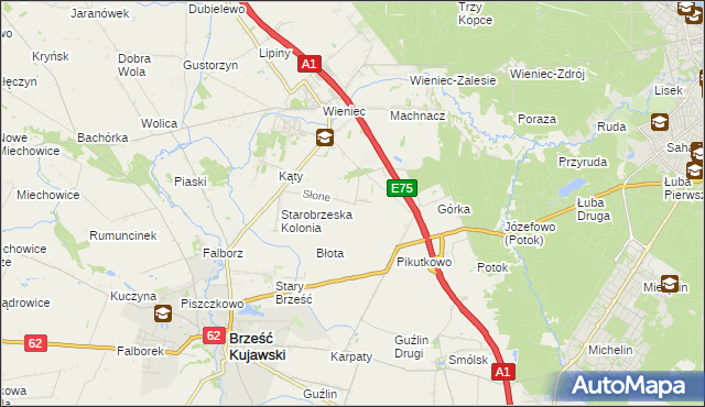 mapa Słone gmina Brześć Kujawski, Słone gmina Brześć Kujawski na mapie Targeo