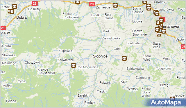 mapa Słopnice, Słopnice na mapie Targeo