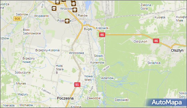 mapa Słowik gmina Poczesna, Słowik gmina Poczesna na mapie Targeo