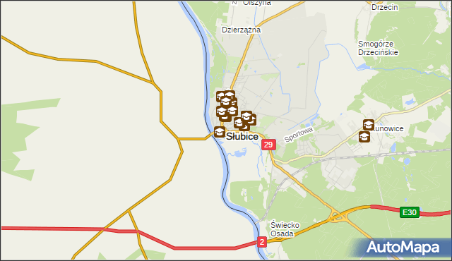 mapa Słubice, Słubice na mapie Targeo