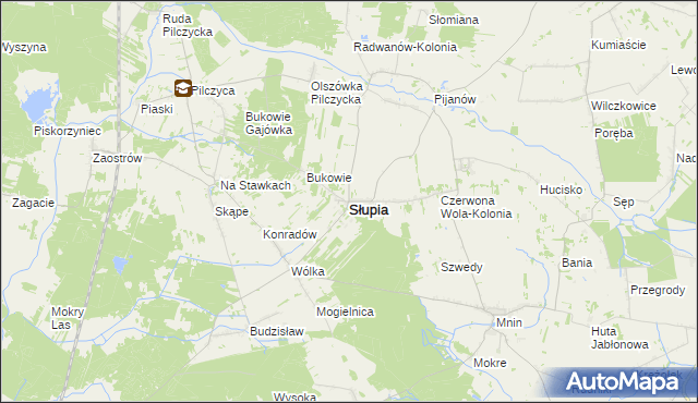 mapa Słupia gmina Słupia Konecka, Słupia gmina Słupia Konecka na mapie Targeo