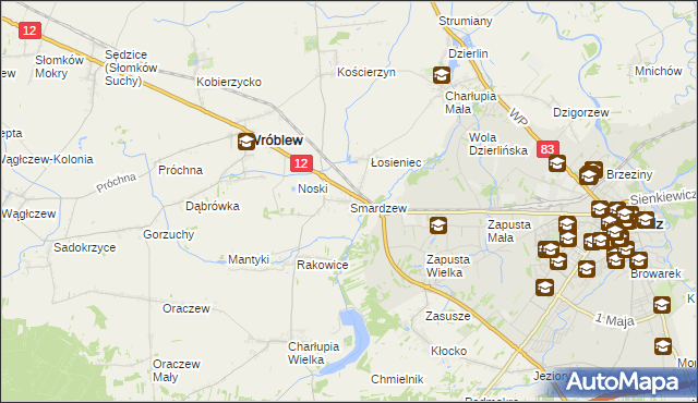 mapa Smardzew gmina Wróblew, Smardzew gmina Wróblew na mapie Targeo