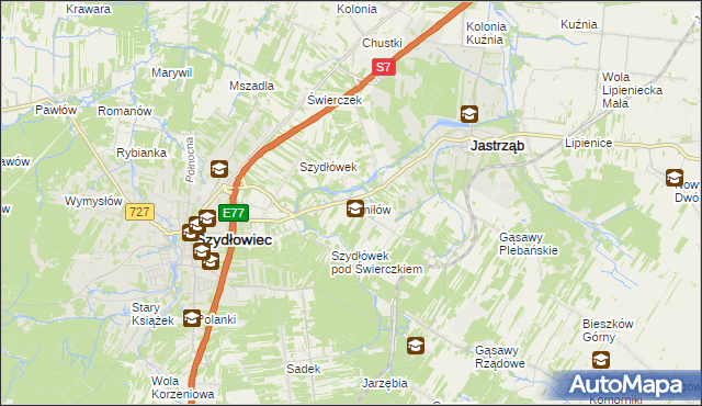 mapa Śmiłów gmina Jastrząb, Śmiłów gmina Jastrząb na mapie Targeo