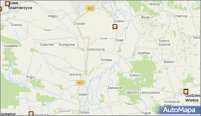 mapa Śmiłów gmina Nowe Skalmierzyce, Śmiłów gmina Nowe Skalmierzyce na mapie Targeo